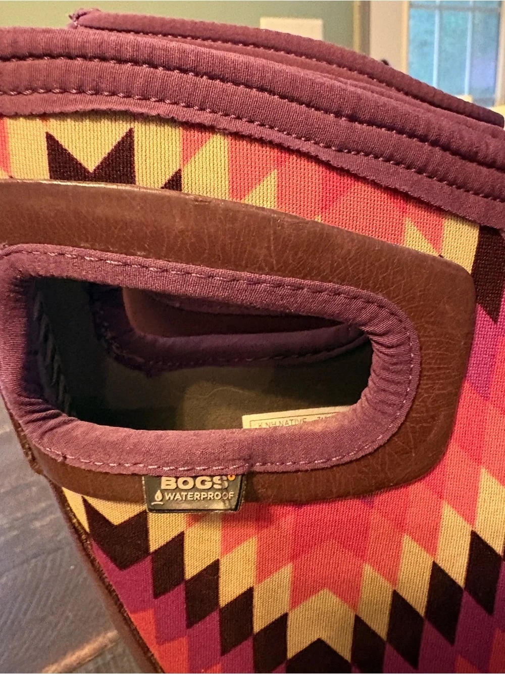 Bogs Waterproof Girl’s Plum & Pink Multi Zigzag Neoprene Rain Boot Insulated**